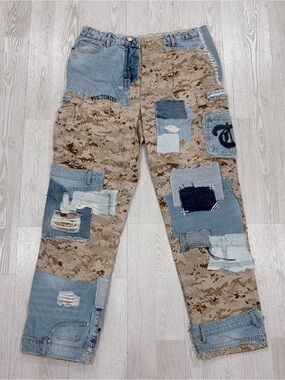 Custom Desert Marpat Military Patchwork Cargo Pants Size 36 (see measurements)